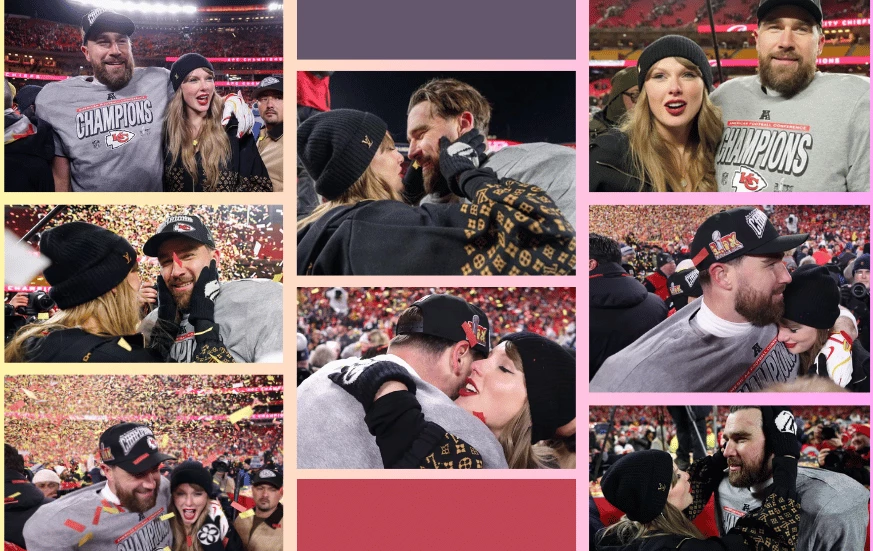 Taylor swift and Travis Kelce Celebrates at AFC Game by Kissing hugging and showing love